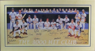 3000 Hits Club Signed Framed Print with 15 Signatures including Aaron, Mays and Musial